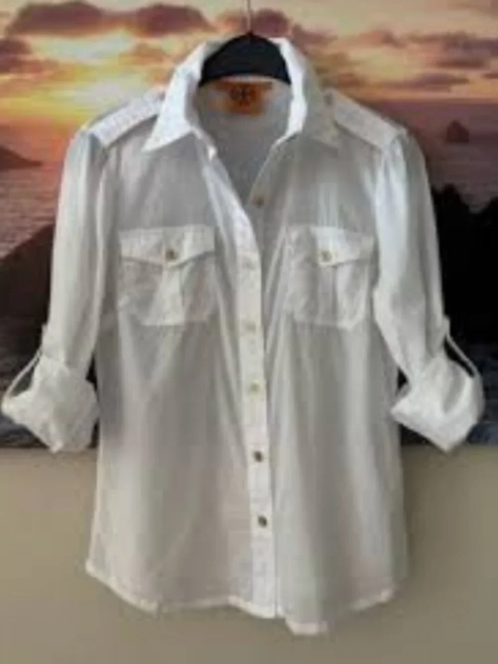 Tory Burch White Button Front Utility Shirt Gold Buttons Sz 6